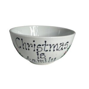Christmas Is Family Corningware Holiday Bowl Casual White Red Green Polka Dot